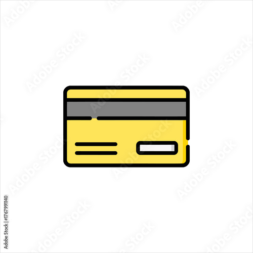 Yellow credit card representing financial transaction on white surface, symbolizing modern payment methods and digital economy.