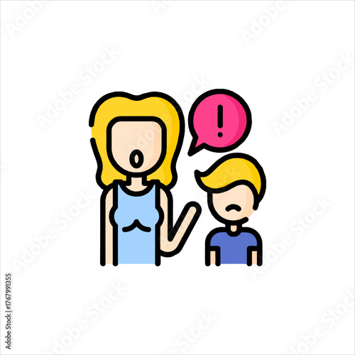 Angry mother scolds her sad son at home, expressing disapproval and frustration, creating a tense and uncomfortable atmosphere.