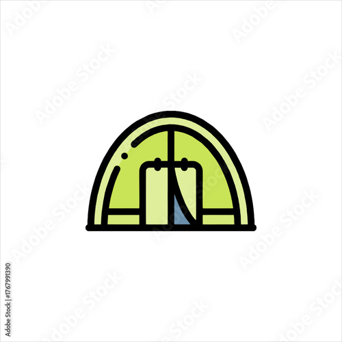 Green tent stands ready for campers in the wilderness, offering shelter and a cozy retreat for outdoor adventures, promoting relaxation and connection with nature.