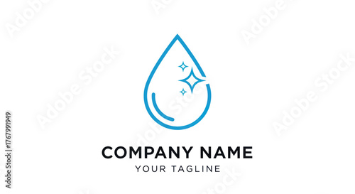 Modern blue water drop logo with a sparkling clean icon for branding.