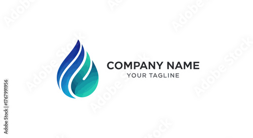Abstract water drop logo design with blue and green gradient colors.