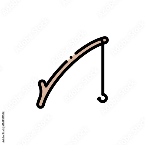 Fishing rod hangs with hook ready near calm lake for relaxing weekend of fishing in the summer sun. showing amazing visual quality and appeal.