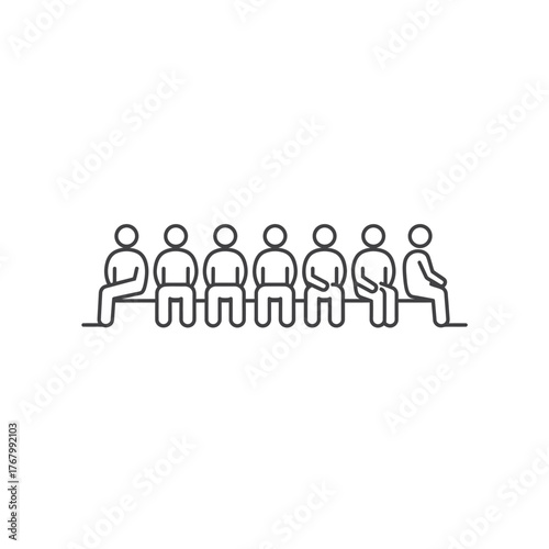 Line of people sitting together waiting patiently in a row.