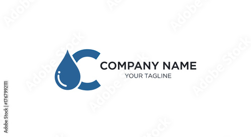 Blue Water Drop Incorporated Into Letter C Logo Design.