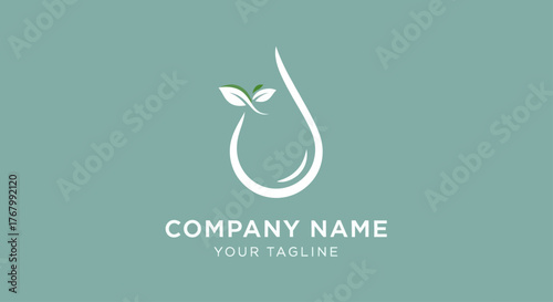 Elegant Water Drop Logo with Leaf Accents for Eco-Friendly Branding.