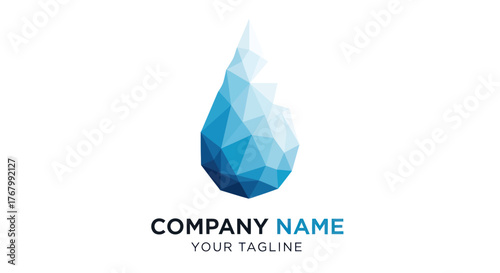 Geometric blue water drop logo representing purity and freshness for branding.