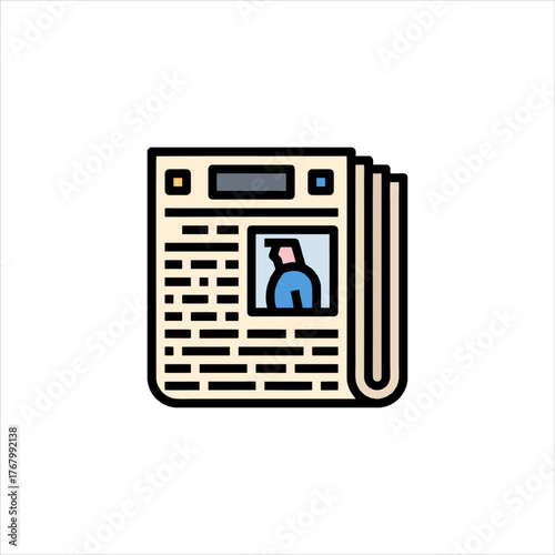 Newspaper displays current events with a person's photo in a simple, modern style, conveying information and daily news.