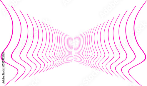 Abstract pink wavy lines forming a symmetrical tunnel on a white background, creating a modern optical illusion with a sense of depth and fluid motion.
