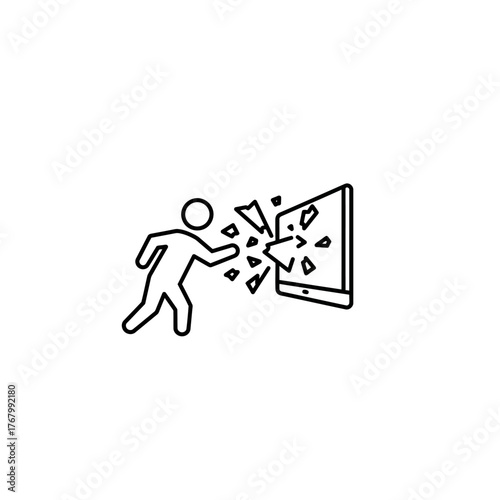 Person punching and breaking a screen symbolizing frustration and digital detox.