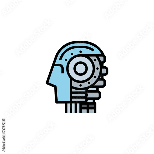 Robot head shows internal gears representing artificial intelligence and automation in modern technology, highlighting innovation and progress.