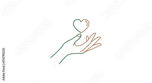 Hand holding heart symbol representing love and compassion in simple line art.