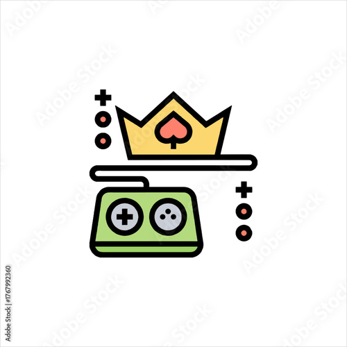 Gamepad and crown representing esports gaming, with a playful and competitive theme. with vibrant colors and excellent composition.