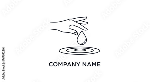 Elegant line art logo of a hand creating ripples with a water drop.