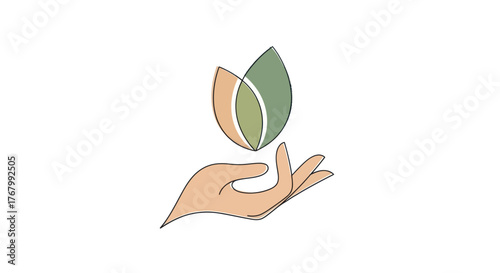 Hand holding a plant symbol representing nature and environmental care.