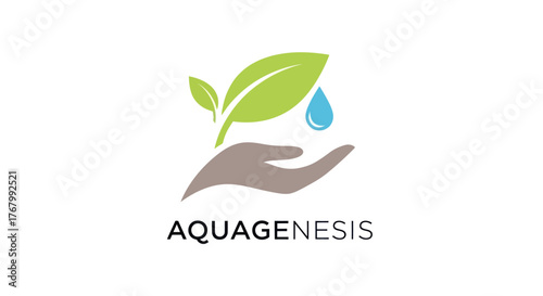 Hand holding a plant with a water drop falling from a leaf.