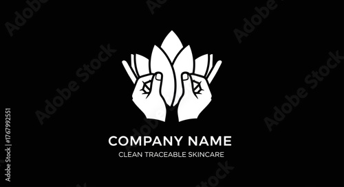Elegant skincare logo featuring hands and a lotus flower design.