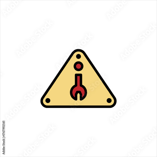 Warning sign displaying a wrench inside a triangle indicates potential mechanical issues requiring attention in a clear and concise manner.