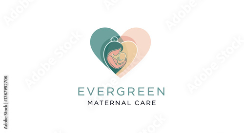 Evergreen Maternal Care Logo with Heart and Fetus Symbolizing Nurturing and Growth.