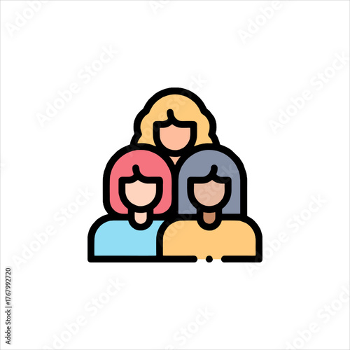 Group of diverse women standing together, symbolizing unity and support in a modern, minimalist style, promoting inclusivity and empowerment.