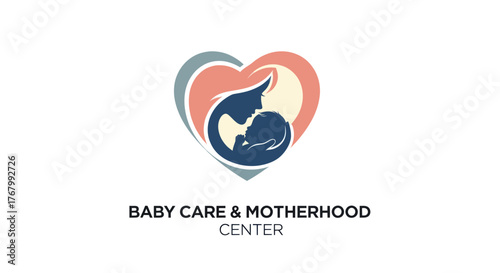 Mother and Child Heart Shaped Logo for Baby Care Center.