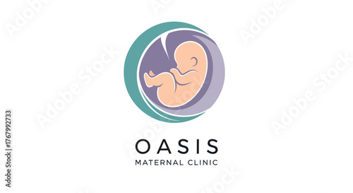 Fetus Illustration for Maternal Clinic Logo Design with Circular Waves.