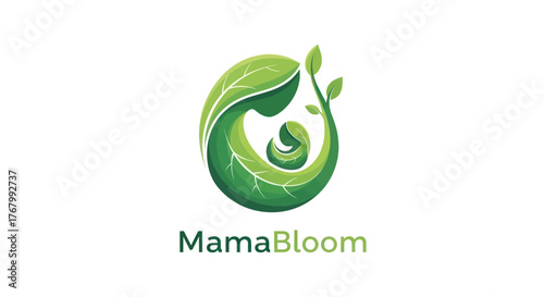 MamaBloom Logo Design with Mother and Baby Leaf Motif.