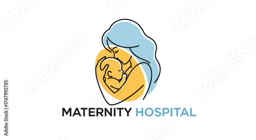 Maternity Hospital Logo - Mother Holding Baby in Gentle Embrace, Symbolizing Care.