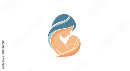 Stylized Mother and Child Embrace Logo Design.
