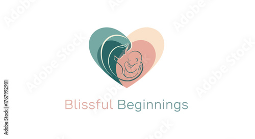 Blissful Beginnings brand logo with heart and abstract baby.