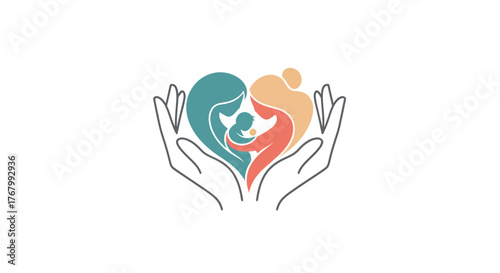 Family love and care concept with hands holding heart shape.