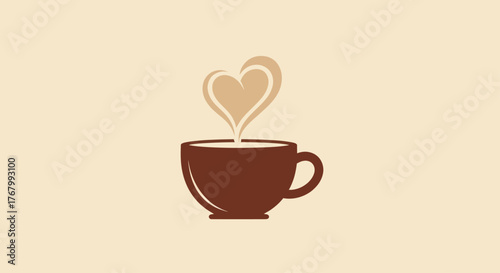 A warm cup of coffee with steam forming a heart shape.