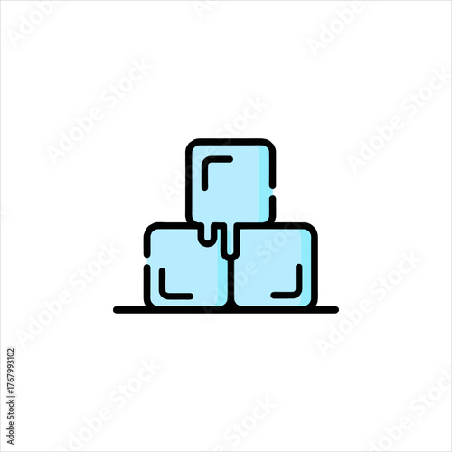 Three ice cubes melting on a white surface, showing the process of thawing in a simple and clean presentation.