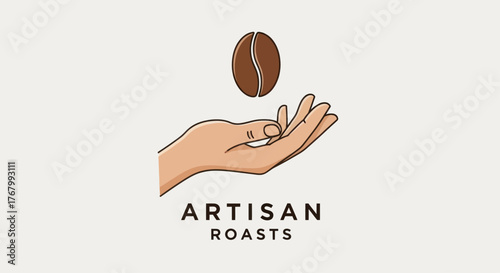 Hand holding coffee bean logo for artisan roasts brand.
