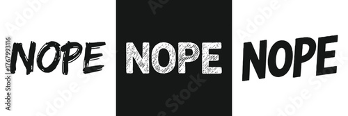 Nope bold typography vector with brush and chalk style lettering for humorous text design, modern graphic t-shirt slogan art
