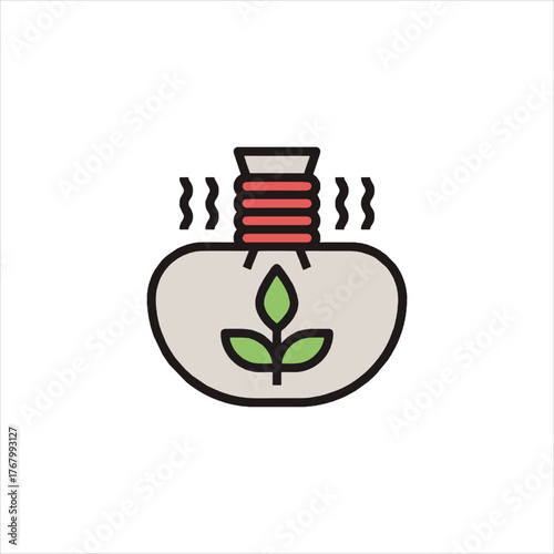 Aromatic herbal compress steaming gently, adorned with a green sprout, offering natural wellness and relaxation.