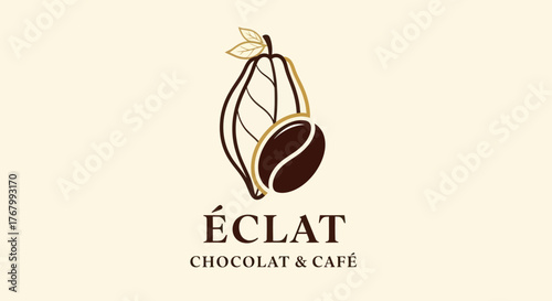 Elegant Logo Featuring Cacao Pod and Coffee Bean for ?clat Chocolat  Caf?.
