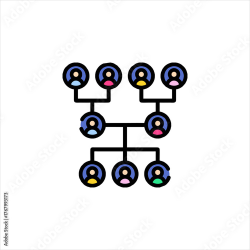 Family tree diagram showing lineage and relationships between individuals, representing ancestry and heritage, in a genealogical context.