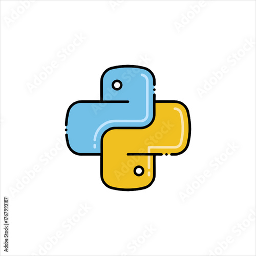 Python logo representing programming language in minimalist style, symbolizing technology and software development on clean white backdrop.