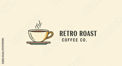 Retro Roast Coffee Co Logo Design with Steaming Cup.
