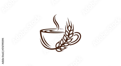 Coffee Cup with Wheat Stalk Illustration for Bakery or Cafe.