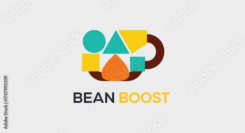 Bean Boost Logo Design with Geometric Shapes and Coffee Cup.