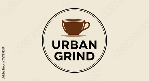 Urban Grind Logo Featuring Coffee Cup in Circular Design.