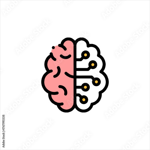 Artificial intelligence brain processes information with neural network connections on white backdrop, symbolizing innovation and technological advancement.