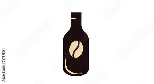 Dark coffee bottle with a coffee bean symbol on the front, isolated.