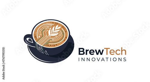 BrewTech Innovations Logo with Latte Art Coffee Cup.