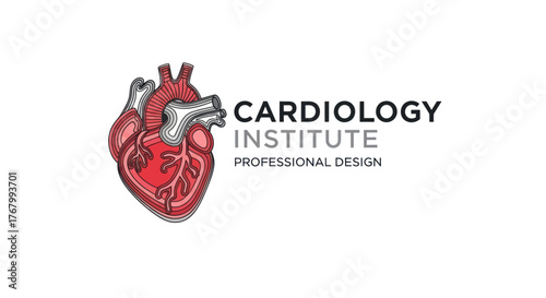 Cardiology Institute Professional Design with Anatomical Heart Illustration.