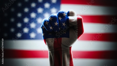 Tableau sur toile Fist clenched in the american flag, symbolizing patriotism and national pride