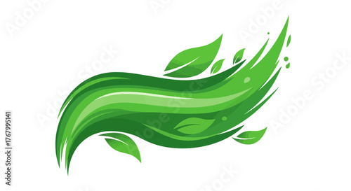 Abstract nature design with flowing green bands and leaves expressing vitality and growth