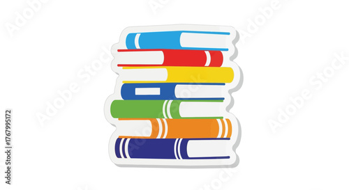 Stacked multicolored books illustration ideal for educational themes, vector graphic sticker