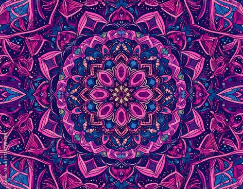Intricate mandala pattern in vibrant purples and pinks